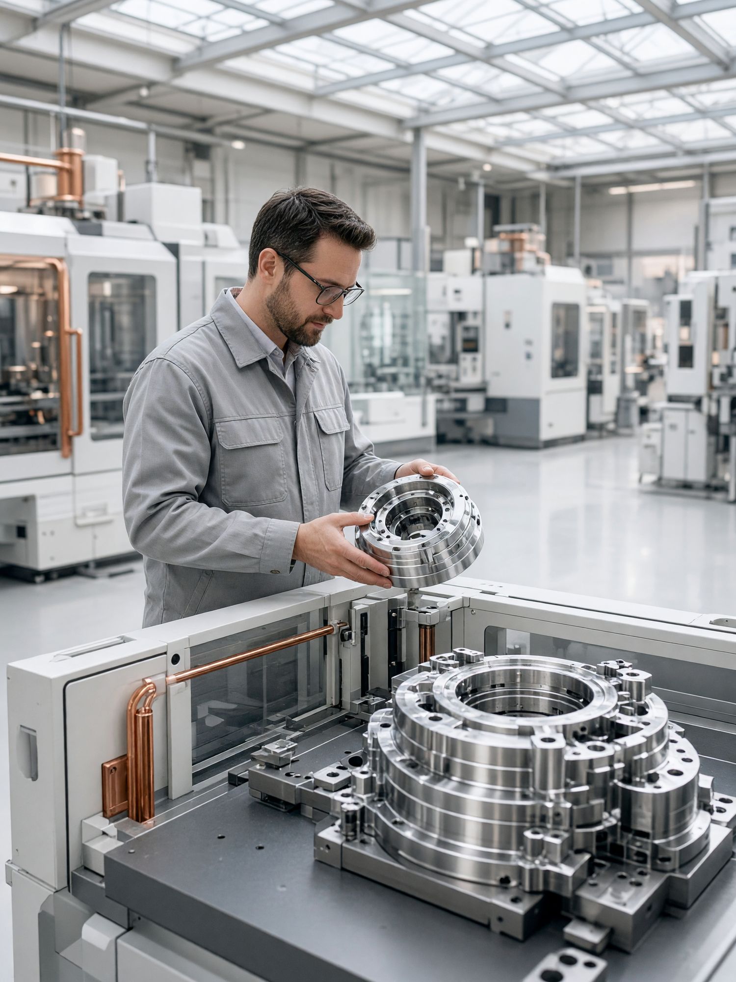 A bright, modern precision manufacturing hall